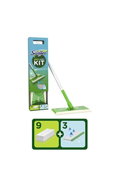 Swiffer Set mop/9 dry wipes/3 wet wipes, Swiffer, 360-degree rotation (White/Green)