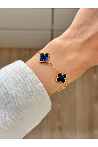 GUNESTAKI 316L Steel Pearlescent Dark Blue Hologram Bracelet Women Men Unisex Bracelet Gold Double Sided