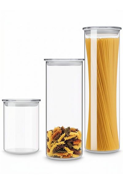Simax Set of 3 Glass Jars – 0.50 + 0.80 + 1.40 Lt, Plastic Lid