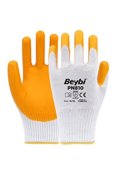 Beybi Nitrile Poly Pn810 White/Yellow Gloves 10 Pack