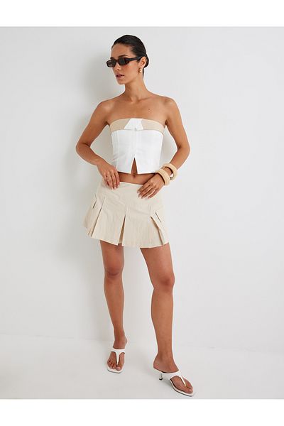 Koton Beige Women's Pleated Mini Skirt
