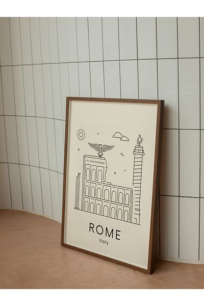 studio duha Roman Colosseum Poster Minimalist City Silhouette Frameless Painting Black White Rome Italy Poster