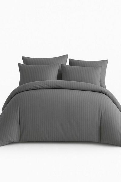 Mulberry Double Navy Blue Striped Satin Duvet Cover Set 100% Cotton 200X220 - Soft Textured Luxury Duvet Cover