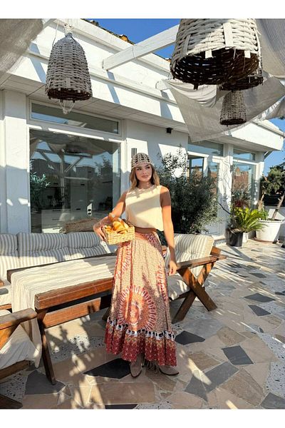 Bak'ap Premium Ethnic Patterned Layered Long Bohemian Skirt