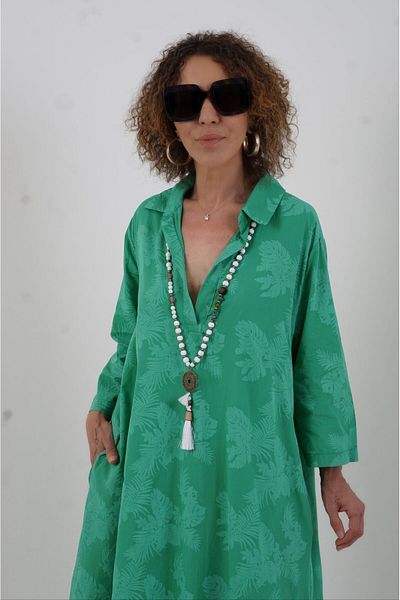 Zelish My Sister Green Soft Patterned Pocket Shirt Dress