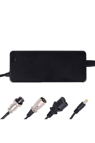 VTM Li-ion Charger 29.4V/2A with 4 Plugs for Electric Scooters, Bicycles, Hoverboard, Scooter, Black