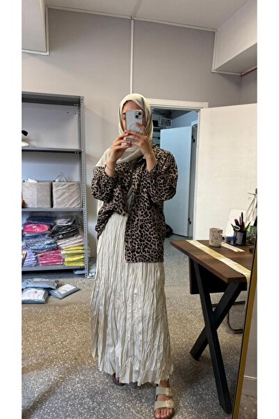 JESSE STORY Fusta Maxi din țesătură șifonată de culoare piatră pentru femei