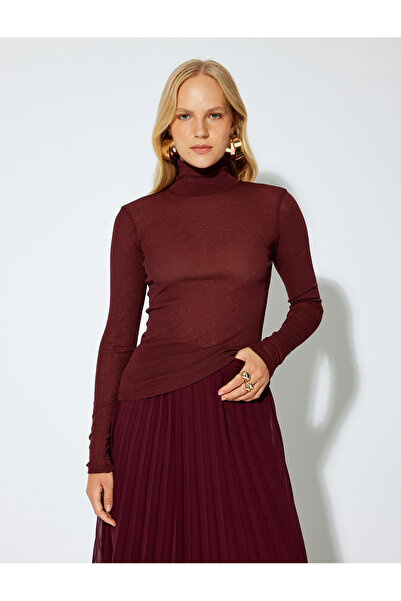Koton Women's Burgundy Turtleneck T-Shirt