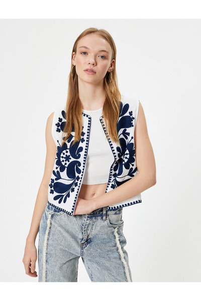 Koton White Women's Embroidered Vest