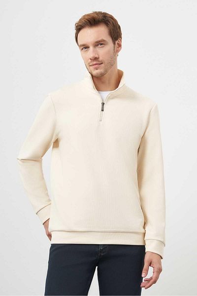 Morven Men's Ecru Zippered Bato Collar Sweat-Shirt
