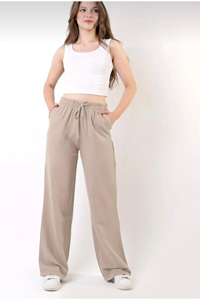 SU SHE Pantaloni de damă cu picioare largi (palazzo) din amestec de in și bumbac, cu talie elastică în talie înaltă, pentru toate anotimpurile