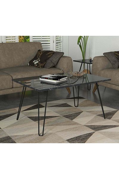 UnicUtil Masuta Cafea cu Picioare Metalice, UnicUtil, 90 x 46.8 x 60 cm, Negru