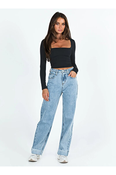 fablair Μακρυμάνικη Crop Μπλούζα με τετράγωνο γιακά – Ελαστικό ύφασμα, μοντέρνο στυλ