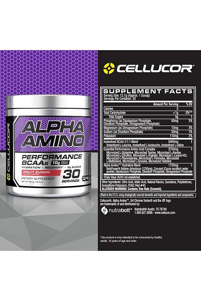 Cellucor C4 Alpha Amino BCAA Powder, Post Workout Recovery with Electrolytes, Fruit Punch – 30 Servings