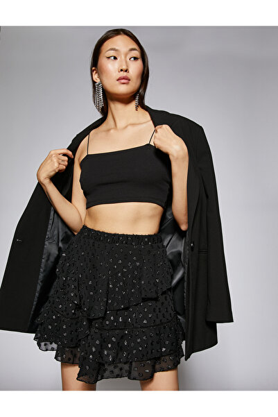 Koton Black Women's Tiered Tulle Mini Skirt
