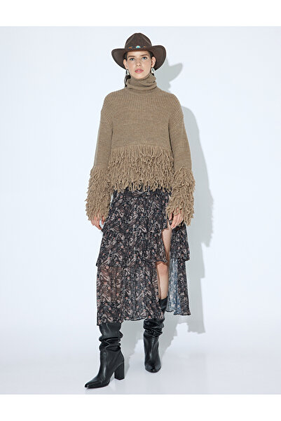 Koton Black Women's Midi Chiffon Skirt