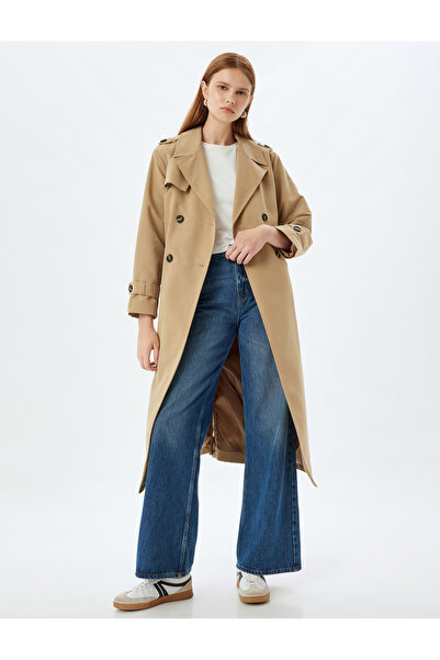 Koton Beige Women's Long Trench Coat
