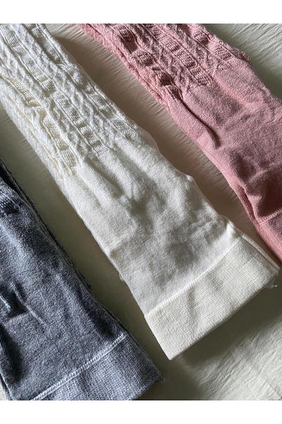 DÜVEN Girl's Knitwear Cotton Patterned 3-Piece Colorful Pantyhose (Pretty Karina Kilotlu Socks)