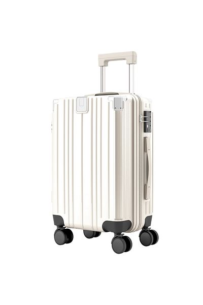 Quasar & Co. Medium trolley 66x45x26cm, checked luggage, trolley with lock, 4-wheel suitcase, ABS suitcase, cup holder, white