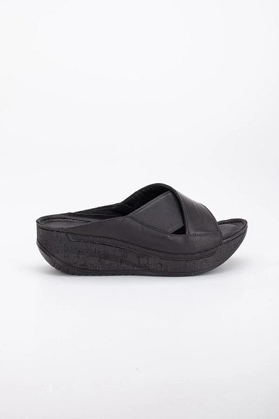 Deniz Terlik Genuine Leather Padding Cross Orthopedic Soft Inside Women's Daily Slippers