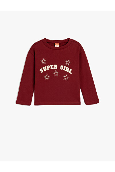 Koton تي شيرت بوردو قطني مطبوع للبنات