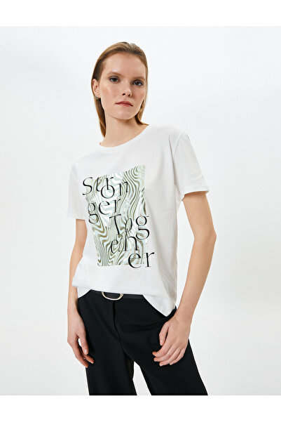 Koton تي شيرت قطني بياقة دائرية وأكمام قصيرة مطبوع