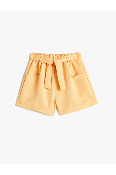 Koton Girl's Orange Belt Detail Shorts