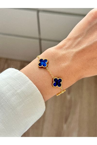 YOUES JEWELRY 316L Steel Pearlescent Dark Blue Hologram Bracelet Women Men Unisex Bracelet Gold Double Sided