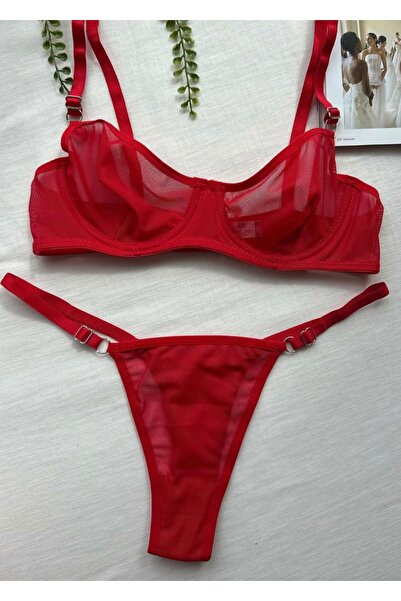 ROZENİN LINGERIE Basic Tül Balenli Rahat Kesim Tanga Hediyeli Sütyen İç Çamaşır Takımı