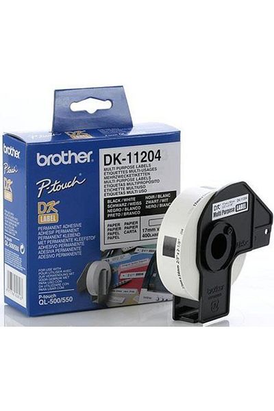 Brother DK 11204 Multifunctional Paper Labels, 17mm x 54mm (Black/White)