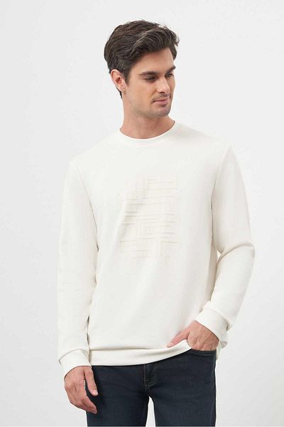 Morven Men's Ecru Trend Crew Neck Sweat-Shirt