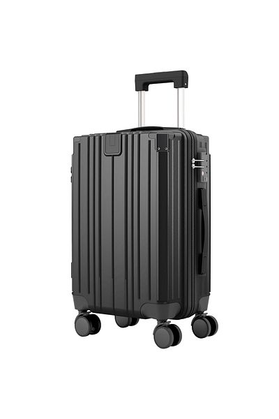 Quasar & Co. Medium trolley 66x45x26cm, checked luggage, trolley with lock, 4-wheel suitcase, ABS suitcase, cup holder, black