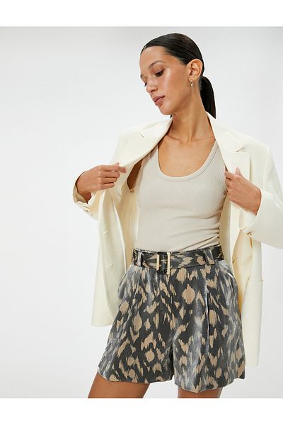 Koton Beige Women's Belted High Rise Shorts