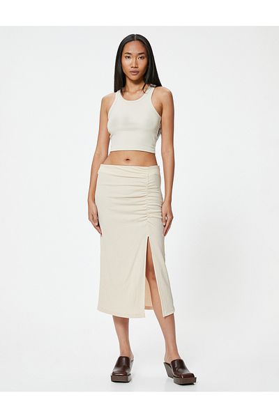 Koton Draped Split Detail Midi Skirt