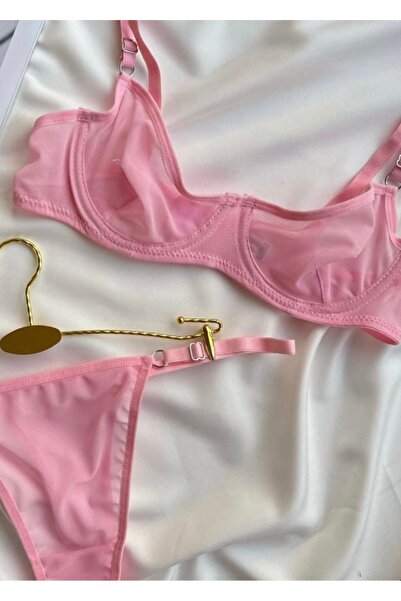 ROZENİN LINGERIE Basic Tül Balenli Rahat Kesim Tanga Hediyeli Sütyen İç Çamaşır Takımı