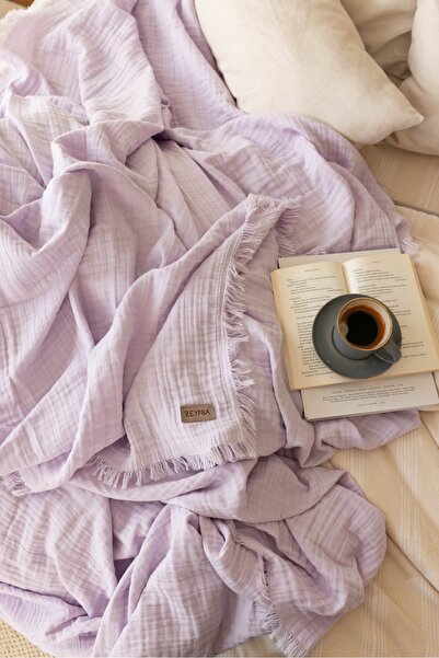 ZEYPBA %100 Pamuk 3 Katlı Müslin Yatak Örtüsü | Lila | Double Face | 240x240 cm |