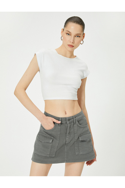 Koton Khaki Women's Cargo Mini Skirt