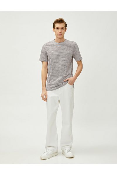 Koton Geometric Printed T-Shirt Crew Neck Slim Fit Cotton