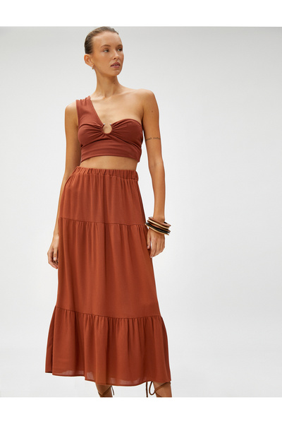 Koton Elastic Waist Tiered Midi Skirt