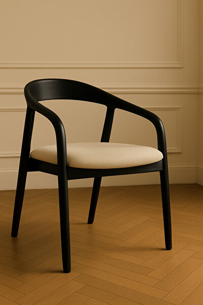 Trihome Modern Ceviz Ahşap Kollu Sandalye – Krem Döşemeli, Ergonomik Tasarım,...