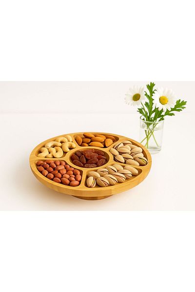 MODA OZY 360 Degree Rotating Presentation Plate/Cookie Plate/Cheese Plate 5 Compartment Presentation Tray 28 cm