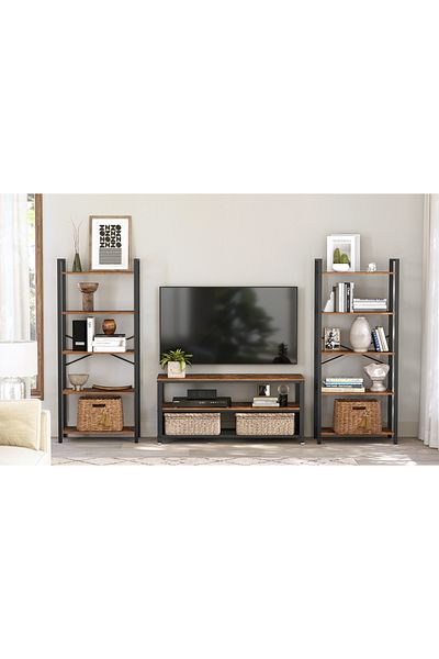 VASAGLE 5-tier wooden bookcase, steel frame, industrial style, 30x66x153cm, brown