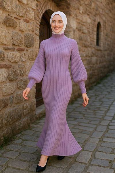 AXXAN Knitwear High-Necked Dress Fish Skirt Model Sleeve Rib Leg Long Dress Length 140cm Size 38/42