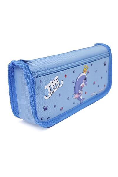 DNS Girls' pencil case, school bag with 2 compartments and 2 zippers, unequipped, Dolphin, blue 7126S