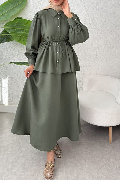Salih Çelebi Modal Skirt Suit 2371 - Khaki