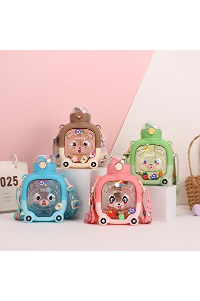 SUKILO 600ML Cute Children's Water Bottle - Bpa Free, with Straw and Drip-Free