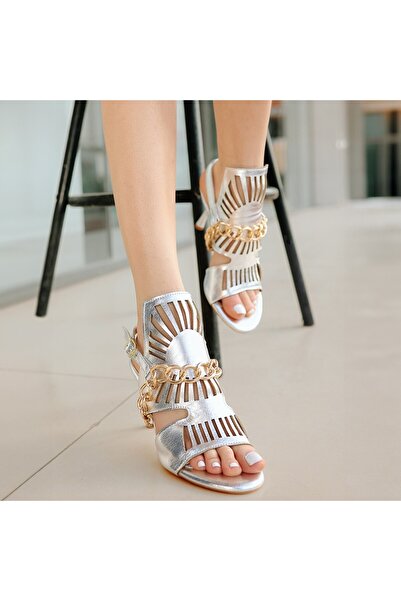Zerenyus Lidya Silver Chain Thin Heeled Shoes