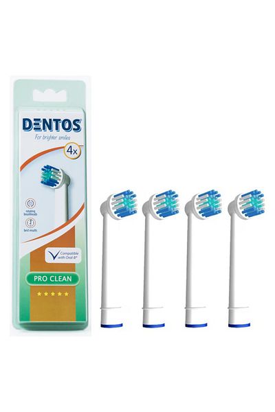 Dentos Compatible refill for Oral-B electric toothbrush, Pro Clean, 4 pieces, White