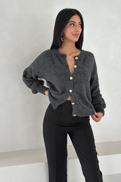 FEMELLE Tricotaj cu nasturi din aur antracit Cardigan Mărime standard Textură moale