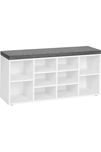 VASAGLE Hallway Bench with Shoe Rack, 10 Compartments, with Cushion, 104x48x30cm, White